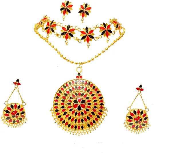 Assamese_Traditional_Gold_Plated_Red_Black_Colour_Combo_Jewellery_Set_For_Women